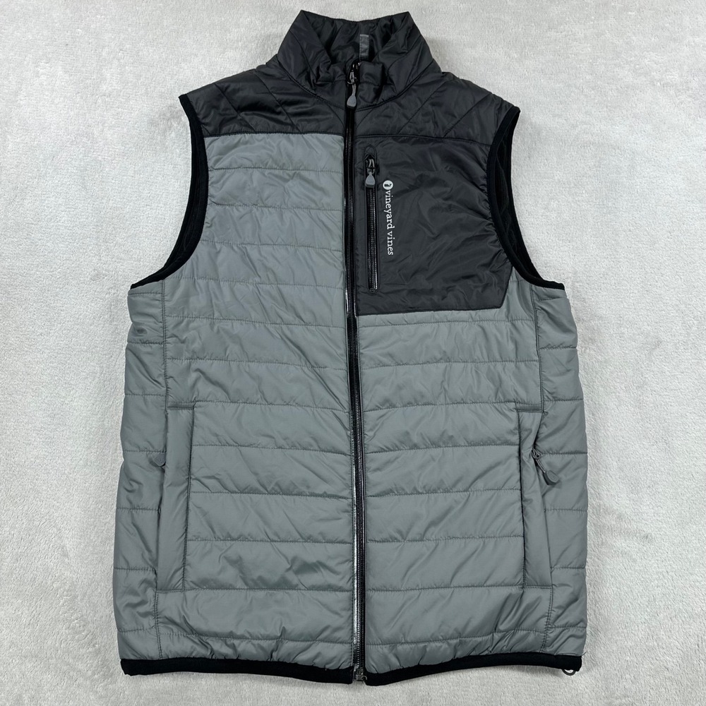 Vineyard Vines Performance Vest Mens XS Gray Black Quilted Puffer Fleece Lined